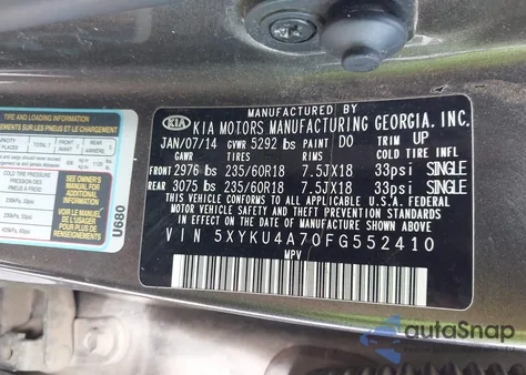 2015 Kia Sorento Ex V6 from USA, damaged, VIN 5XYKU4A70FG552410